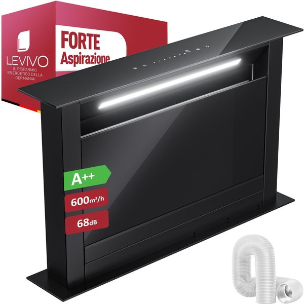 Levivo A++ Cofano Aspirante Downdraft 60Cm Ricircolo E Scarico Dell'aria Con Portata D'aria Di 600 M³/H, Cofano Aspirante A Scomparsa Con 2 Filtri A Carboni Attivi, 2 Filtri Antigrasso-image