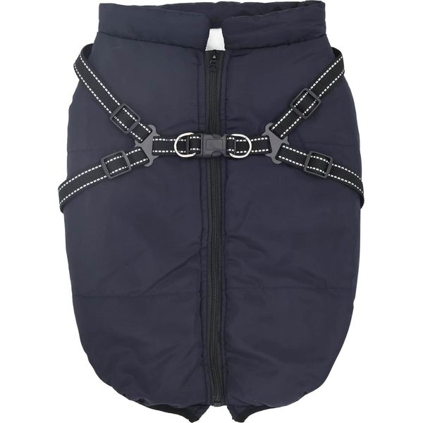 Vidaxl Cappotto Per Cani Con Pettorina Blu Navy 4XL Pile E Poliestere-image