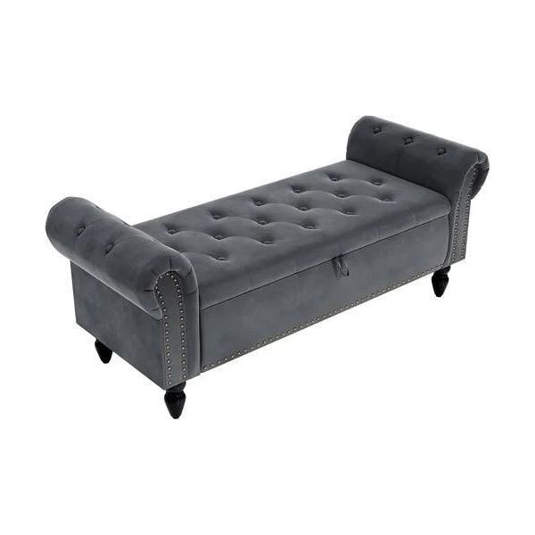 Panca Con Contenitore - Pouf/Letto Imbottito In Velluto - Spazio Nascosto - Lunghezza 133 Cm - Corridoio E Camera Da Letto - Design Moderno - Grigio Scuro-image