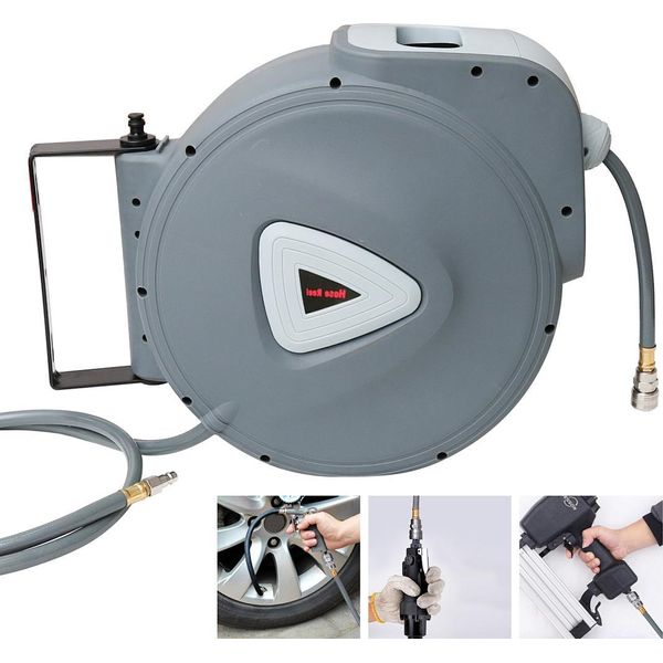 Avvolgitore Di Tubi Per Aria Compressa Izrielar 30M+2M Rientro Automatico Attacco 1/4" 18 Bar Ø15Mm Avvolgitore Automatico Di Tubi Per Aria Compressa Staffa A Muro"-image