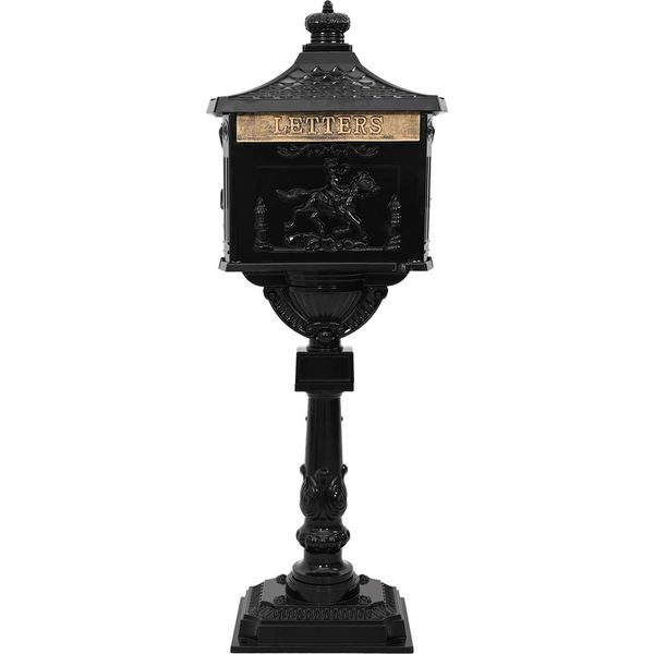 Vidaxl Cassetta Per Le Lettere In Piedi Con Contenitore Nero 42,5 X 29,5 X 117 Cm-image