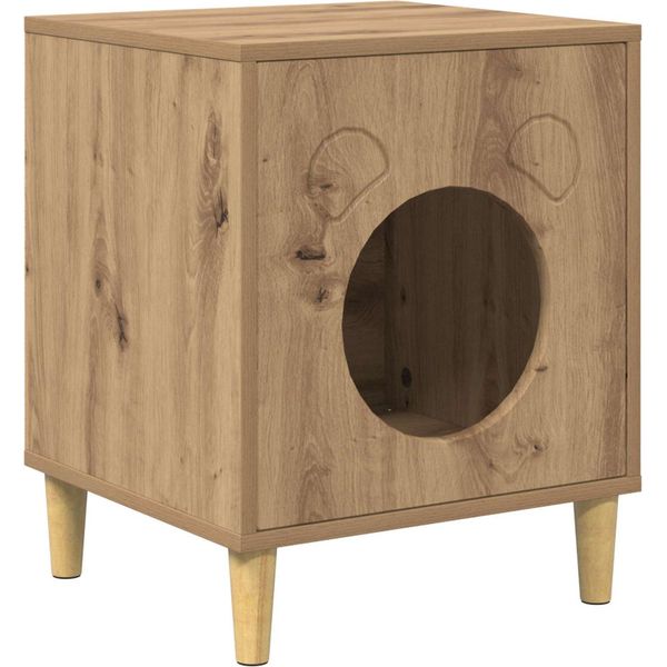 Vidaxl Casetta Per Gatti Artigianale In Rovere 42,5 X 40 X 53 Cm Materiale A Base Di Legno-image