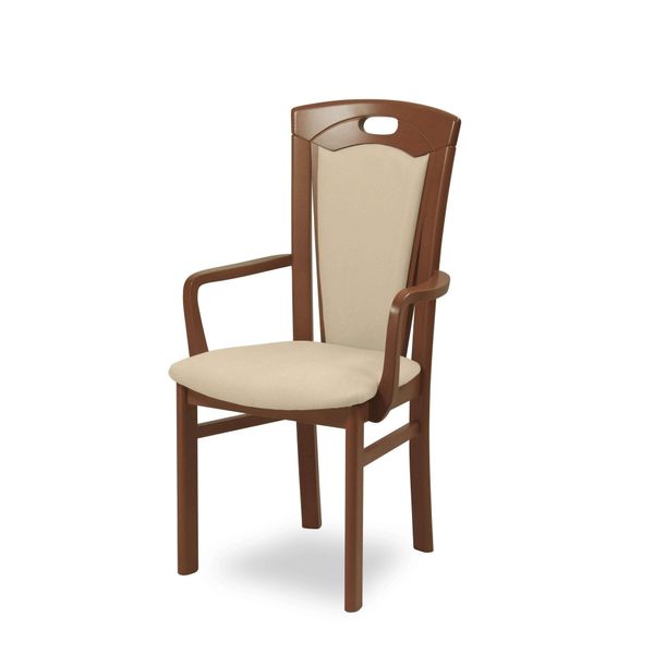 Esszimmerstuhl Home Affaire "Ferdi, Armlehnstuhl, Made In Italy, Massivholz", Braun (Nuss, Beige, Nussbaum, Beige), B:55Cm H:100Cm T:57Cm, Massivholz, StüHle, Esszimmerstuhl, Bezug Feinstruktur (Wasser-Und Fleckabweisend) Oder Struktur-image