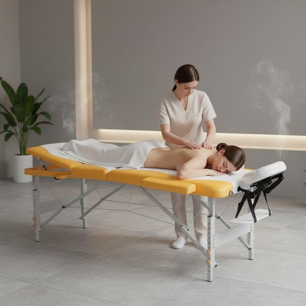 Mucola Lettino Da Massaggio A 3 Zone Panca Da Massaggio Pieghevole Tavolo Cosmetico Lettino Da Massaggio Tavolo Terapeutico Mobile Struttura In Alluminio - Bianco / Arancio-image