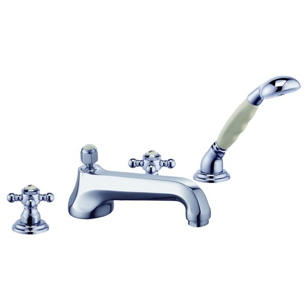 Kludi 1926 Mitigeur De Bain Et De Douche, PoignéEs Croisillons, Montage Au Sol, Montage Sur Bord Carrelé à Quatre Trous, Avec Douchette à Main, 515250520, 515250520-image