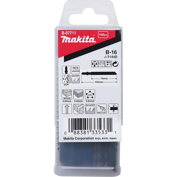 Makita Lama Per Seghetto Alternativo Per Legno Tagli Veloci B-16 - 75 Mm - 6 - Hcs - 100 Pz.-image