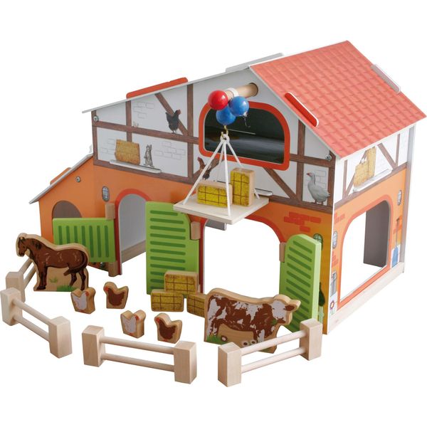Roba Farm 'Farm', Giocattolo In Legno Stampato, Set Con Fienile, Stalla, Fienile, Recinto E 6 Animali Della Fattoria, Collegabile-image