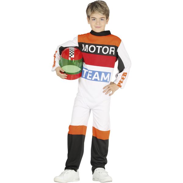 Sport Pilot Pilota Da Corsa Bambini Costume Motorsport Casco Carnevale, Taglia: 110/116 Colore: Bianco-image