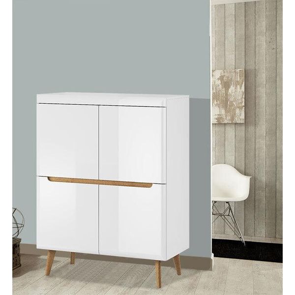 Cassettiera Credenza Highboard Soggiorno 107Cm Bianco Lucido Rovere Riviera-image