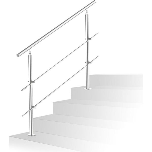 Corrimano Hengda In Alluminio, Ringhiera Per Scale Interne Ed Esterne, 120 Cm, ? 42 Mm, Con 2 Supporti A Croce Per Il Giardino, Le Scale Interne, L'ingresso Di Casa E Molto Altro Ancora-image