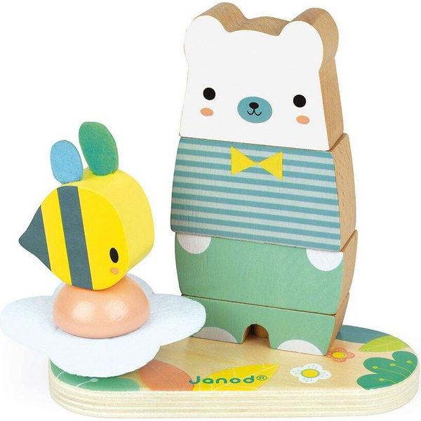 Janod Giocattolo Impilabile Orso Puro - Figura Impilabile In Legno-image
