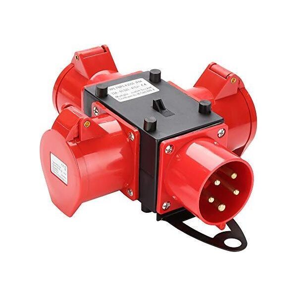 Distributore Di Corrente Da Cantiere Karpal Quadro Di Distribuzione 3 X Cee 400V/32A IP44 Presa Cee 5 Poli Con Coperture Di Sicurezza Incernierate Per Il Cantiere¡-image