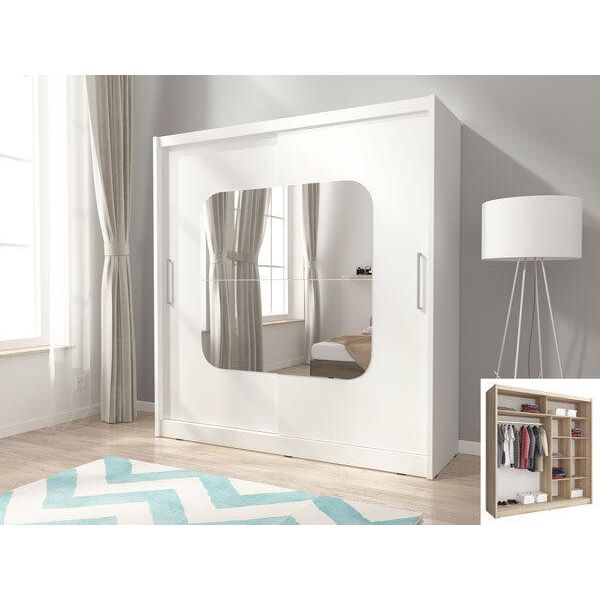 Armadio Ad Ante Scorrevoli Armadio Camera Da Letto A Specchio Bianco - Larghezza 200Cm-image