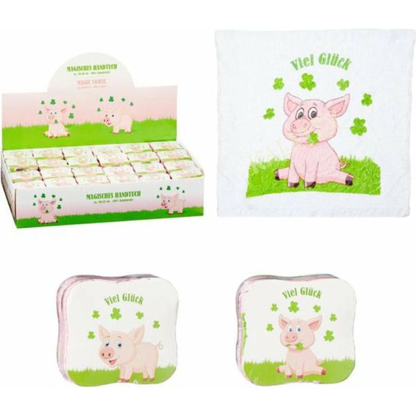 1X Asciugamano Magico Buona Fortuna Maiale Quadrifoglio Flanella 30Cm Regalo Per Bambini-image