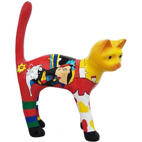 Casa Padrino Statuetta Decorativa Gatto Multicolore H. 110 Cm - Scultura Decorativa Resistente Alle Intemperie - Decorazione Soggiorno - Decorazione Giardino - Statuetta Decorativa Animale-image