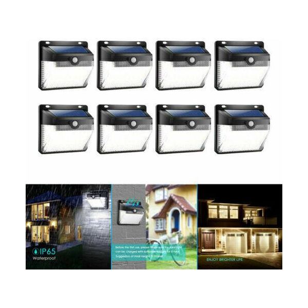 8 Pezzi Luce Solare 60LED, Lampada Solare Con Rilevatore Di Movimento, Luce Solare Per Esterni, Luce Da Parete Di Sicurezza A Energia Solare Impermeabile-image