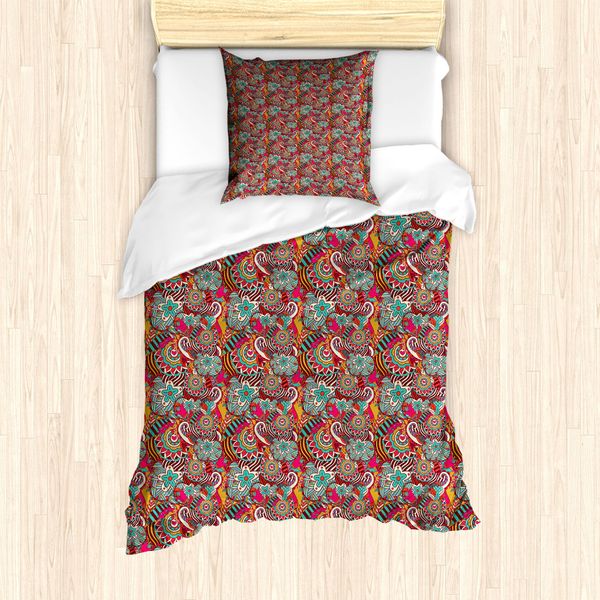 Abakuhaus Set Copripiumino Colorato Per Letti Singoli, Fiori, Stelle, Cuori, Antiacaro, Adatto A Chi Soffre Di Allergie, Con Federa, 135 Cm X 200 Cm - 80 X 80 Cm, Multicolore-image