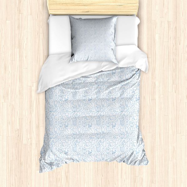 Abakuhaus Set Copripiumino Blu E Bianco Per Letti Singoli, Doodle Crystals, Antiacaro, Adatto A Chi Soffre Di Allergie, Con Federa, 135 Cm X 200 Cm - 80 X 80 Cm, Blu E Bianco-image