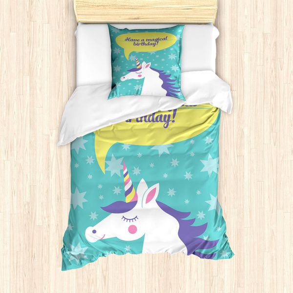Abakuhaus Set Copripiumino Unicorn Party Per Letti Singoli, Compleanno, Antiacaro, Adatto A Chi Soffre Di Allergie, Con Federa, 135 Cm X 200 Cm - 80 X 80 Cm, Multicolore-image
