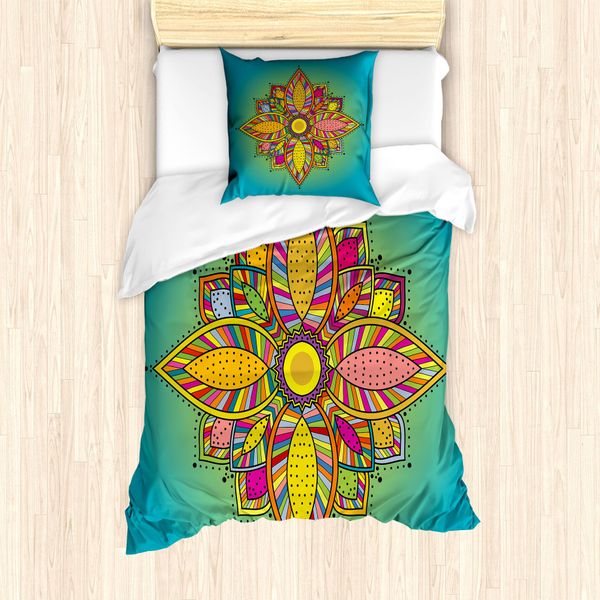 Set Copripiumino Abakuhaus Mandala Per Letti Singoli, Floral Boho Folk, Antiacaro, Adatto A Chi Soffre Di Allergie, Con Federa, 135 Cm X 200 Cm - 80 X 80 Cm, Multicolore-image