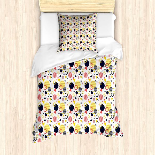 Abakuhaus Set Copripiumino Geometrico Per Letti Singoli, Stile Memphis Colorato, Antiacaro, Adatto A Chi Soffre Di Allergie, Con Federa, 135 Cm X 200 Cm - 80 X 80 Cm, Multicolore-image