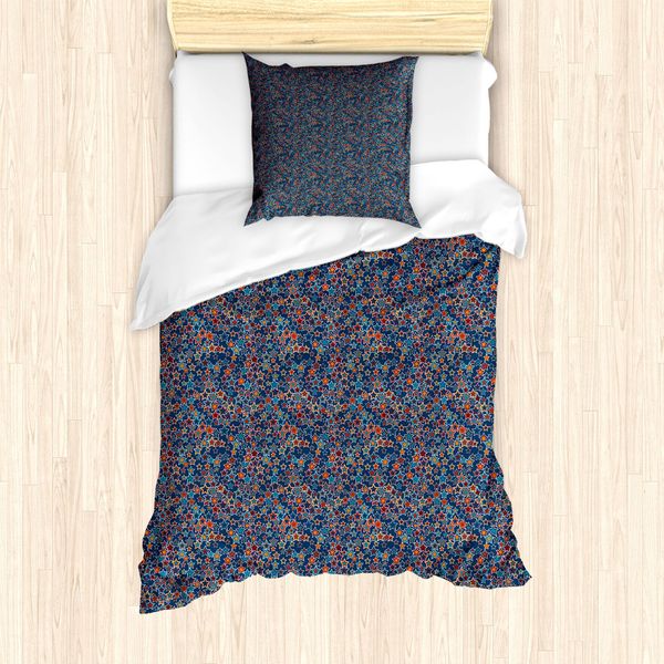 Abakuhaus Set Copripiumino Per Letto Singolo, Stelle Astratte Su Sfondo Blu, Antiacaro E Anallergico, Con Federa, 135 Cm X 200 Cm - 80 X 80 Cm, Burnt Sienna Marigold-image