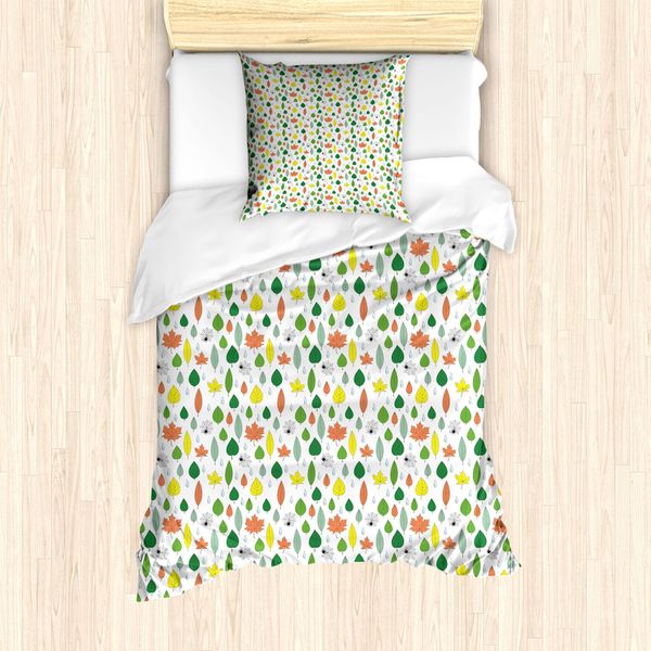 Set Copripiumino Abakuhaus Autunnale Per Letti Singoli, Foglie Spiders Regen, Antiacaro, Adatto A Chi Soffre Di Allergie, Con Federa, 135 Cm X 200 Cm - 80 X 80 Cm, Multicolore-image