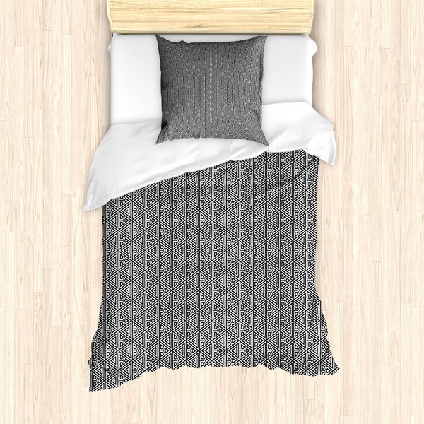 Abakuhaus Set Copripiumino Geometrico Per Letti Singoli, Monochrome Triangle, Antiacaro E Anallergico Con Federa, 135 Cm X 200 Cm - 80 X 80 Cm, Bianco E Nero-image