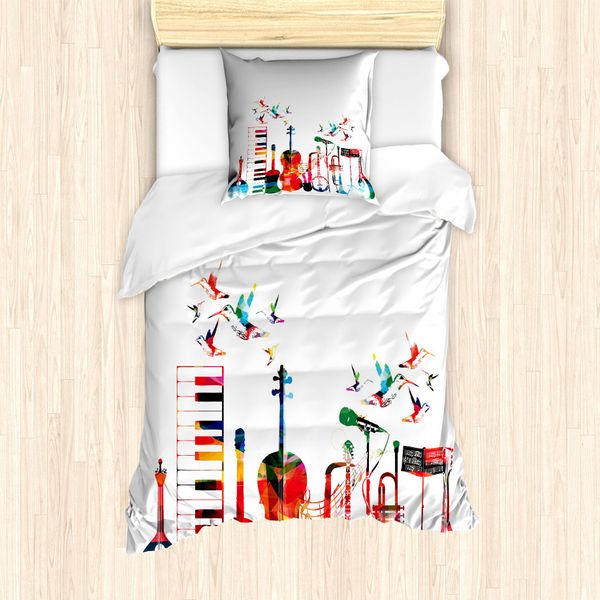 Abakuhaus Set Copripiumino Per Letti Singoli, Strumenti Colorati, Antiacaro, Adatto A Chi Soffre Di Allergie, Con Federa, 135 Cm X 200 Cm - 80 X 80 Cm, Multicolore-image