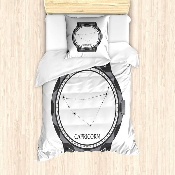 Abakuhaus Segno Zodiacale Capricorno Set Copripiumino Per Letti Singoli, Orologi Di Design, Antiacaro, Adatto A Chi Soffre Di Allergie, Con Federa, 135 Cm X 200 Cm - 80 X 80 Cm, Grigio Antracite-image