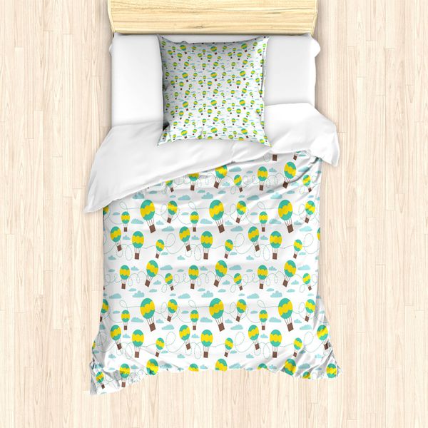 Set Copripiumino Abakuhaus Per Letti Singoli, Palloncini Aerostatici Cartoon, Antiacaro, Adatto A Chi Soffre Di Allergie, Con Federa, 135 Cm X 200 Cm - 80 X 80 Cm, Multicolore-image