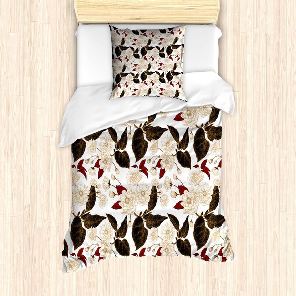 Set Copripiumino Abakuhaus Per Letti Singoli, Motivo Chinese Plum, Antiacaro, Adatto A Chi Soffre Di Allergie, Con Federa, 135 Cm X 200 Cm - 80 X 80 Cm, Marrone Scuro Bordeaux-image