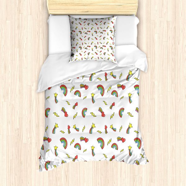 Abakuhaus Set Copripiumino Per Letti Singoli, Cuore-Stella-Arcobaleno, Antiacaro, Adatto A Chi Soffre Di Allergie, Con Federa, 135 Cm X 200 Cm - 80 X 80 Cm, Multicolore-image