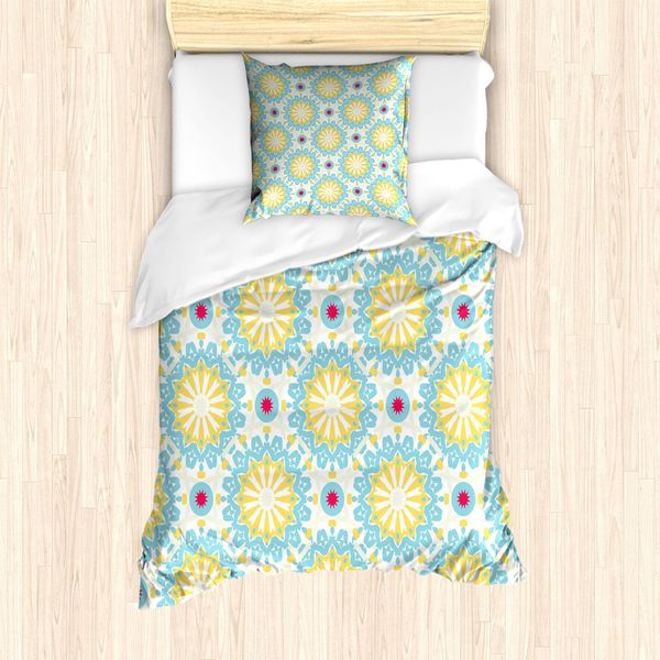 Abakuhaus Set Copripiumino Colorato Per Letti Singoli, Fiori Vintage Etnici, Antiacaro, Adatto A Chi Soffre Di Allergie, Con Federa, 135 Cm X 200 Cm - 80 X 80 Cm, Multicolore-image