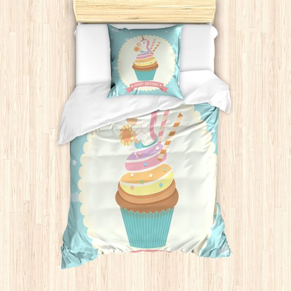 Abakuhaus Set Copripiumino Unicorn Party Per Letti Singoli, Fairy Cake, Antiacaro, Adatto A Chi Soffre Di Allergie, Con Federa, 135 Cm X 200 Cm - 80 X 80 Cm, Multicolore-image