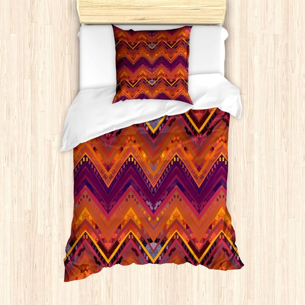 Set Copripiumino Abakuhaus Per Letti Singoli, Motivo Zigzag Locale, Antiacaro, Adatto A Chi Soffre Di Allergie, Con Federa, 135 Cm X 200 Cm - 80 X 80 Cm, Multicolore-image