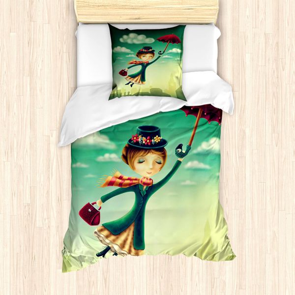 Abakuhaus Set Copripiumino Fantasia Per Letti Singoli, MäRchen Nanny London, Antiacaro, Adatto A Chi Soffre Di Allergie, Con Federa, 135 Cm X 200 Cm - 80 X 80 Cm, Multicolore-image