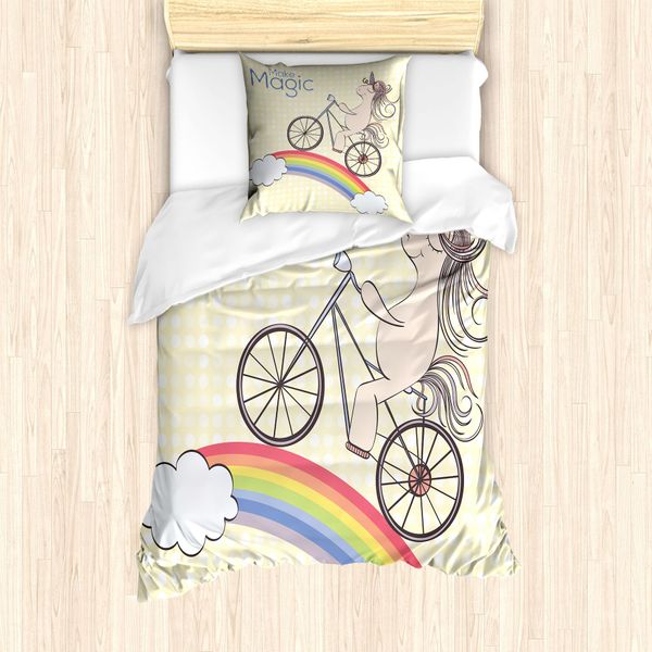 Abakuhaus Set Copripiumino Unicorn Party Per Letti Singoli, Arcobaleno-Animali, Antiacaro, Adatto A Chi Soffre Di Allergie, Con Federa, 135 Cm X 200 Cm - 80 X 80 Cm, Multicolore-image