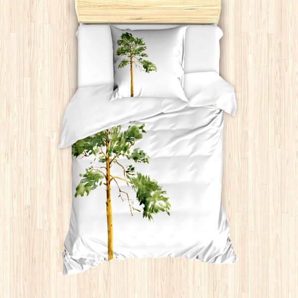 Abakuhaus Set Copripiumino Per Letto Singolo, Acquerello Naturale, Antiacaro, Adatto A Chi Soffre Di Allergie, Con Federa, 135 Cm X 200 Cm - 80 X 80 Cm, Caffè Chiaro Verde Felce-image