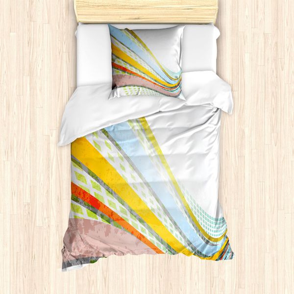 Abakuhaus Set Copripiumino Rainbow Per Letti Singoli, Strisce Curve, Antiacaro, Adatto A Chi Soffre Di Allergie, Con Federa, 135 Cm X 200 Cm - 80 X 80 Cm, Multicolore-image