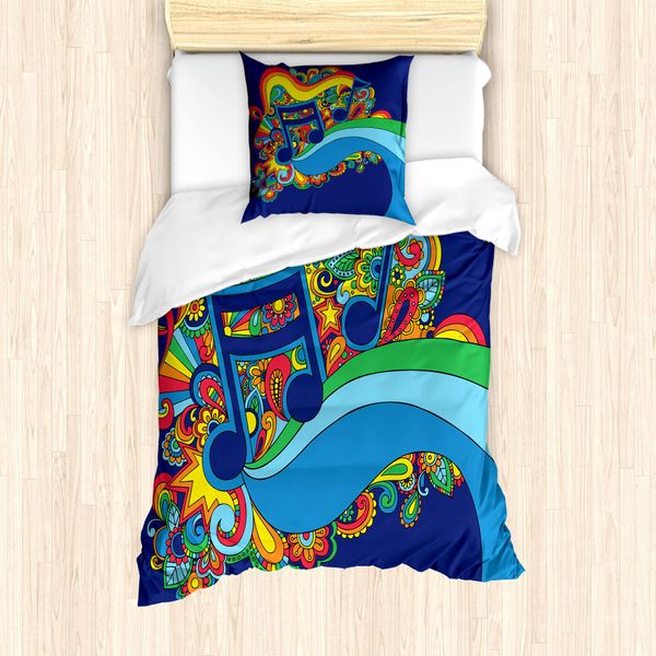 Set Copripiumino Abakuhaus Per Letti Singoli, Scritte Su Sfondo Blu, Antiacaro, Adatto A Chi Soffre Di Allergie, Con Federa, 135 Cm X 200 Cm - 80 X 80 Cm, Multicolore-image