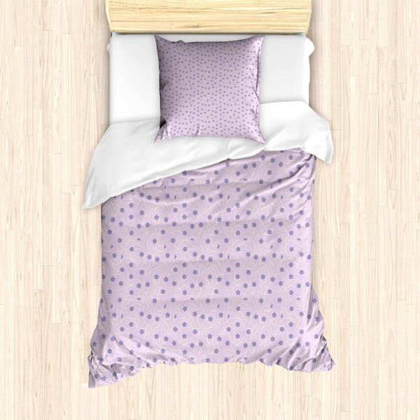 Abakuhaus Set Copripiumino Viola Per Letti Singoli, Motivo Floreale Primaverile, Antiacaro, Adatto A Chi Soffre Di Allergie, Con Federa, 135 Cm X 200 Cm - 80 X 80 Cm, Multicolore-image