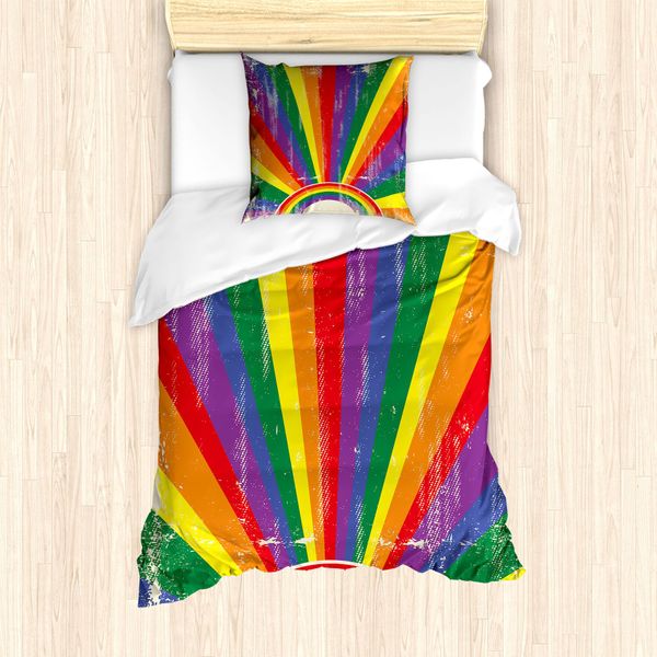 Abakuhaus Set Copripiumino Rainbow Per Letti Singoli, Grunge Strahlen, Antiacaro, Adatto A Chi Soffre Di Allergie, Con Federa, 135 Cm X 200 Cm - 80 X 80 Cm, Multicolore-image