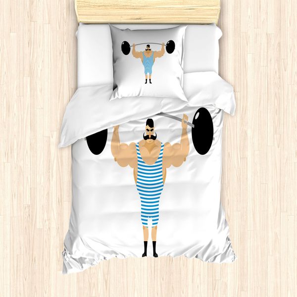 Set Copripiumino Abakuhaus Per Letti Singoli, Bodybuilder Weight, Antiacaro, Adatto A Chi Soffre Di Allergie, Con Federa, 135 Cm X 200 Cm - 80 X 80 Cm, Multicolore-image