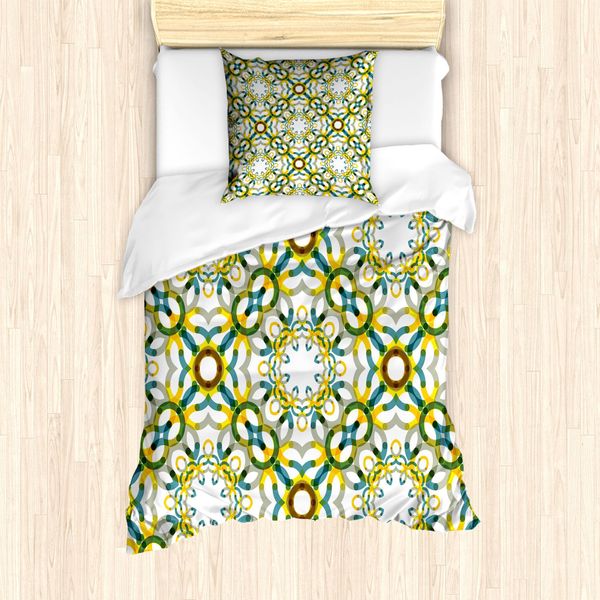 Set Copripiumino Abakuhaus Per Letti Singoli, Motivo Geometrico A Pizzo, Antiacaro, Adatto A Chi Soffre Di Allergie, Con Federa, 135 Cm X 200 Cm - 80 X 80 Cm, Multicolore-image
