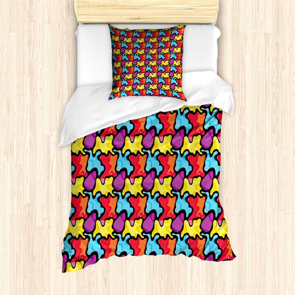 Abakuhaus Set Copripiumino Colorato Per Letti Singoli, Composizione Graffiti, Antiacaro, Adatto A Chi Soffre Di Allergie, Con Federa, 135 Cm X 200 Cm - 80 X 80 Cm, Multicolore-image