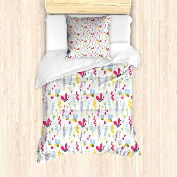 Abakuhaus Set Copripiumino Per Letto Singolo, Fiori Estivi Naturali, Antiacaro, Adatto A Chi Soffre Di Allergie, Con Federa, 135 Cm X 200 Cm - 80 X 80 Cm, Multicolore-image
