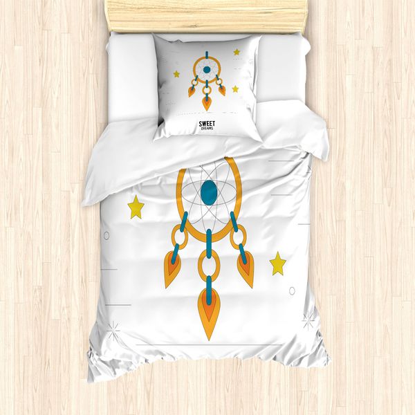 Abakuhaus Set Copripiumino Per Letto Singolo, Acchiappasogni, Antiacaro, Adatto A Chi Soffre Di Allergie, Con Federa, 135 Cm X 200 Cm - 80 X 80 Cm, Blu Petrolio E Arancione-image