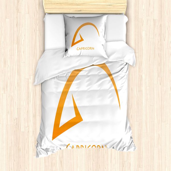 Abakuhaus Segno Zodiacale Capricorno Set Copripiumino Per Letti Singoli, Semplice, Antiacaro, Adatto A Chi Soffre Di Allergie, Con Federa, 135 Cm X 200 Cm - 80 X 80 Cm, Arancione Chiaro E Bianco-image