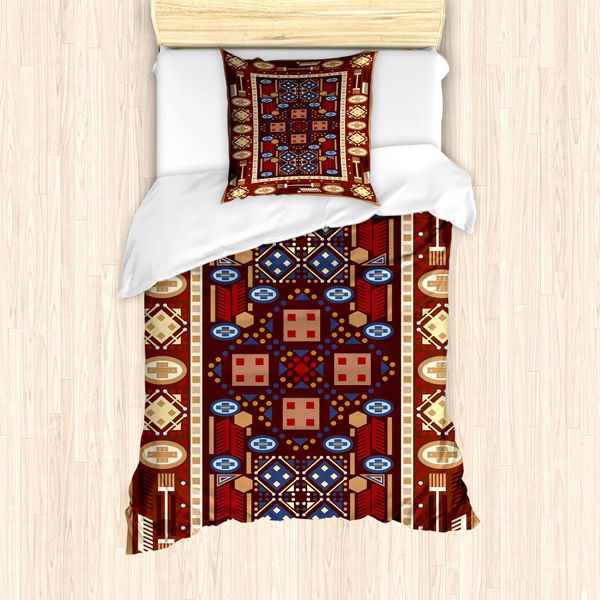 Abakuhaus Set Copripiumino Afgano Per Letti Singoli, Disegno Oriental Rhombus, Antiacaro, Adatto A Chi Soffre Di Allergie, Con Federa, 135 Cm X 200 Cm - 80 X 80 Cm, Multicolore-image